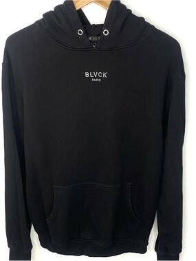 BLVCK PARIS Essential Black Embroidered Spell Out Hoodie Sweatshirt 2.0 Medium